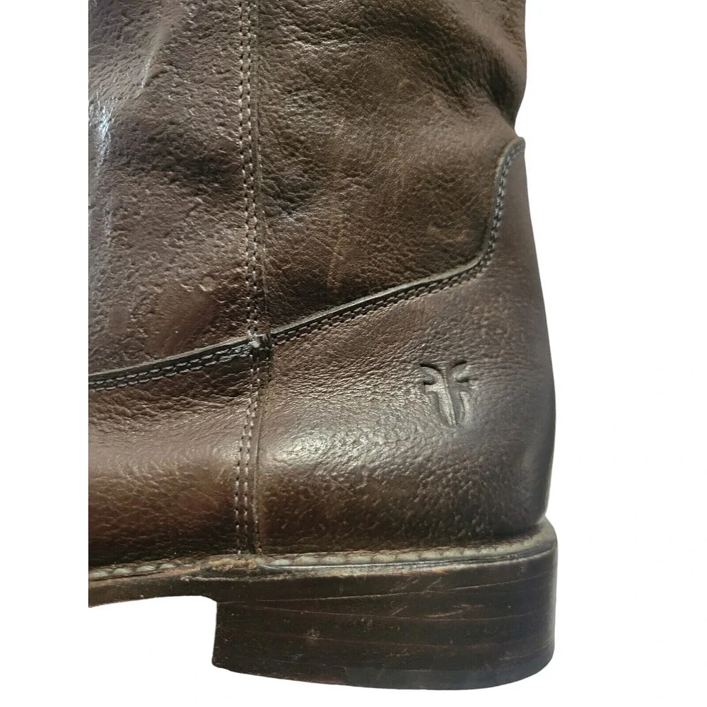 Frye Tall Riding Boots Shirley Strappy Women Brown Leather Buckle Zipper 8 B